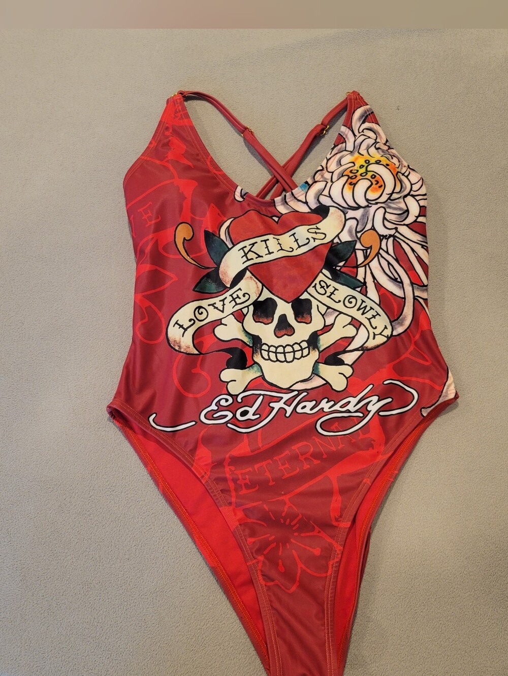 Ed Hardy Red One Piece Swimsuit Size Medium